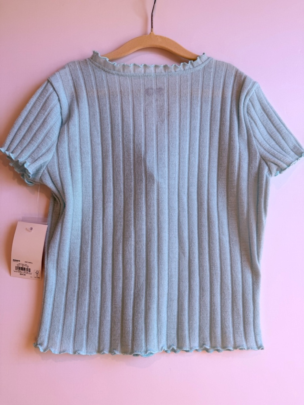 SO Mint Ribbed Ruffle-Trim Button Front Top - Picture 4 of 5